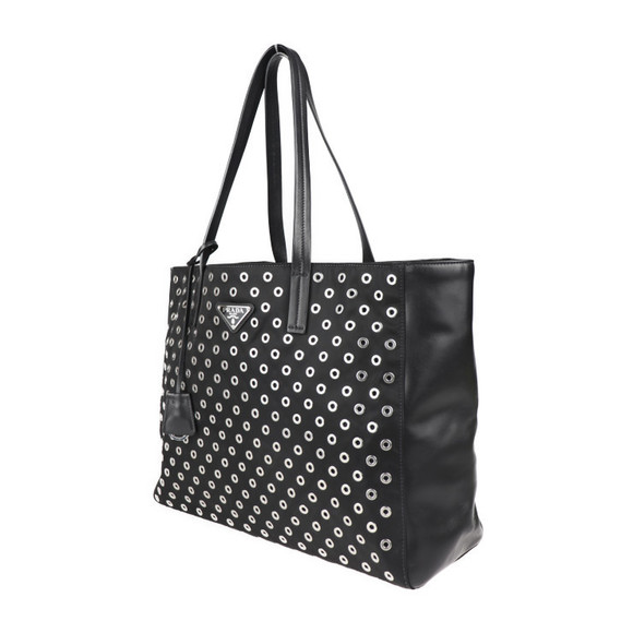 Prada Tote Black Bag Leather Nylon - Picture 1 of 9